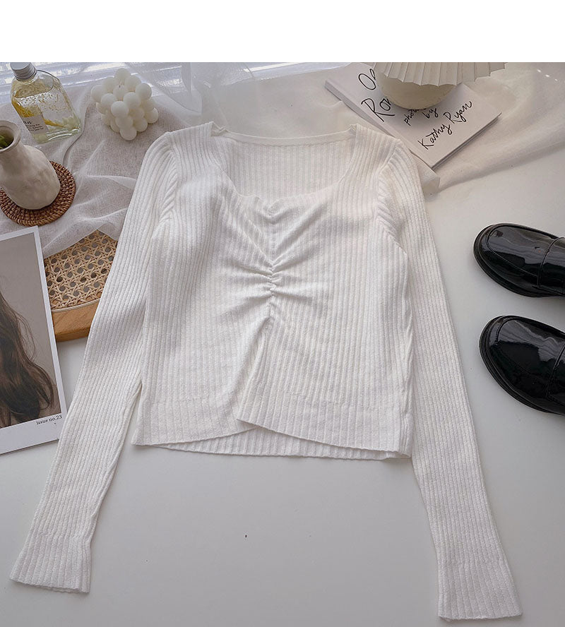 Knitwear Korean slim short thin pleated top fashion  6633