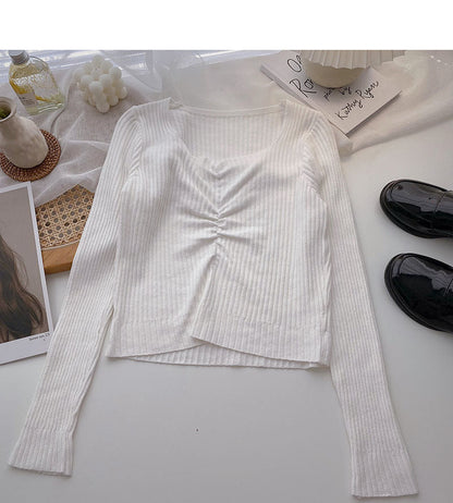 Knitwear Korean slim short thin pleated top fashion  6633