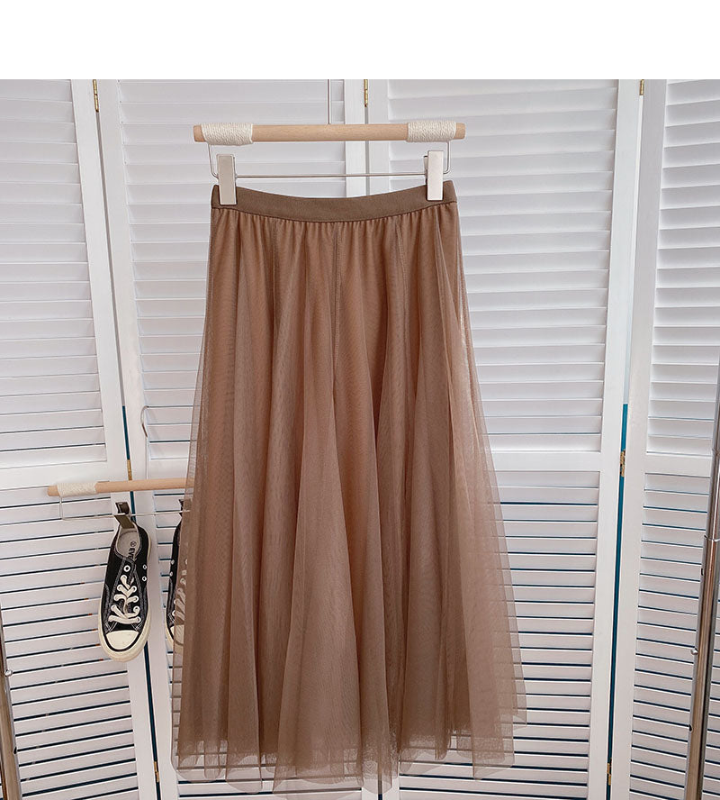 Korean versatile slim elastic high waist medium length A-line skirt  5792
