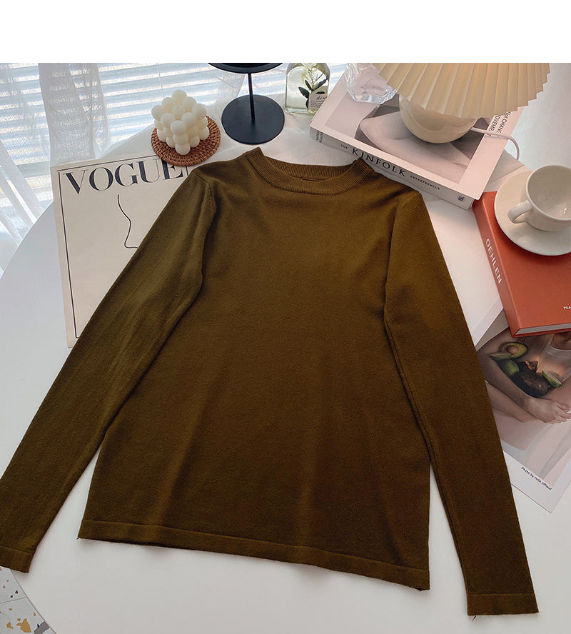 Simple foundation versatile solid color Pullover long sleeve bottomed top  6519