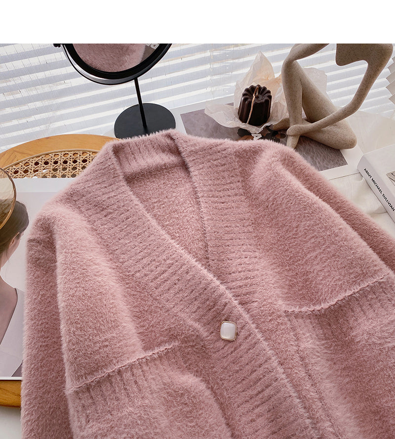 Loose design imitation mink coat cardigan  6073