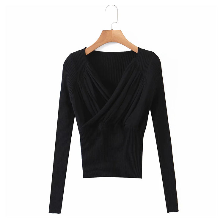 V-neck pleated Bottomwear women's fit and slim knit  7228