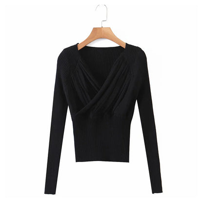 V-neck pleated Bottomwear women's fit and slim knit  7228