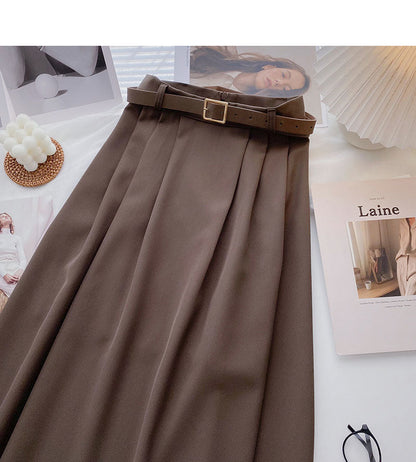 Hong Kong style fashion slim A-shaped high waist leisure skirt with belt  5758