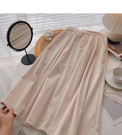 Hong Kong style leisure solid color high waist corduroy dress  5776
