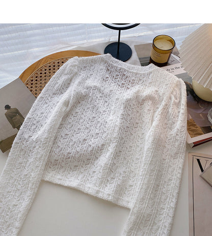 French small square collar lace shirt long sleeve short top fashion  6362