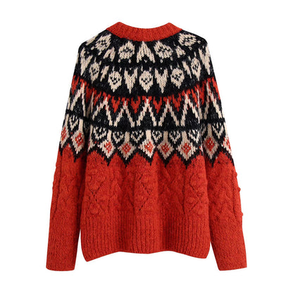 Lazy wind Pullover jacquard wool ball sweater sweater  7475