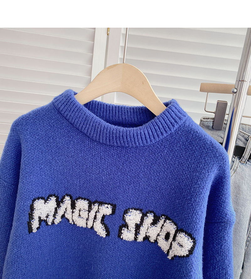 Lazy style personalized casual printing loose long sleeve top  6055