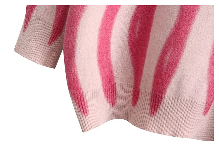 Lazy style retro irregular stripe crew neck loose long sleeve sweater  7359