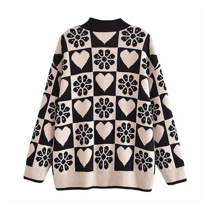 Quality V-Neck long sleeve jacquard knitted cardigan sweater coat  7266