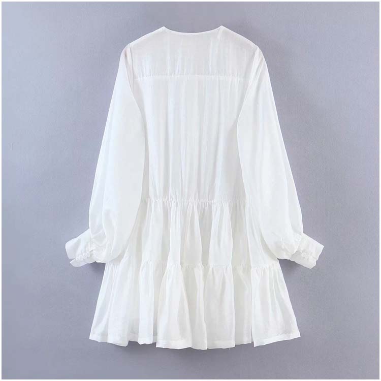 Vintage girls' first love dress round neck single breasted dress  7146