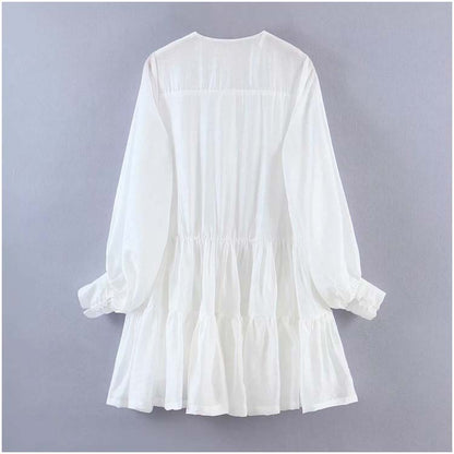 Vintage girls' first love dress round neck single breasted dress  7146