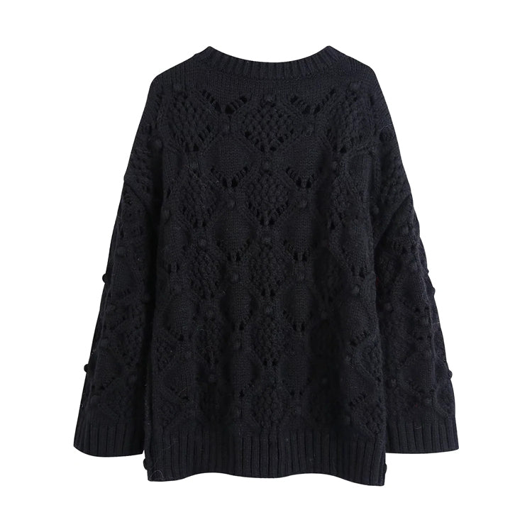 Lazy wind ball decoration eight strand hollow knit sweater  7522