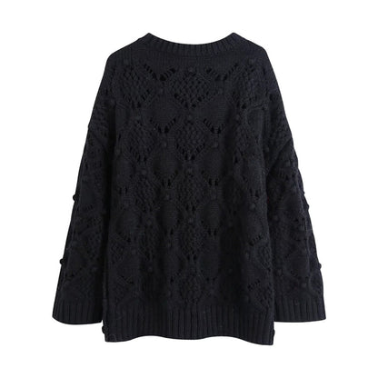 Lazy wind ball decoration eight strand hollow knit sweater  7522