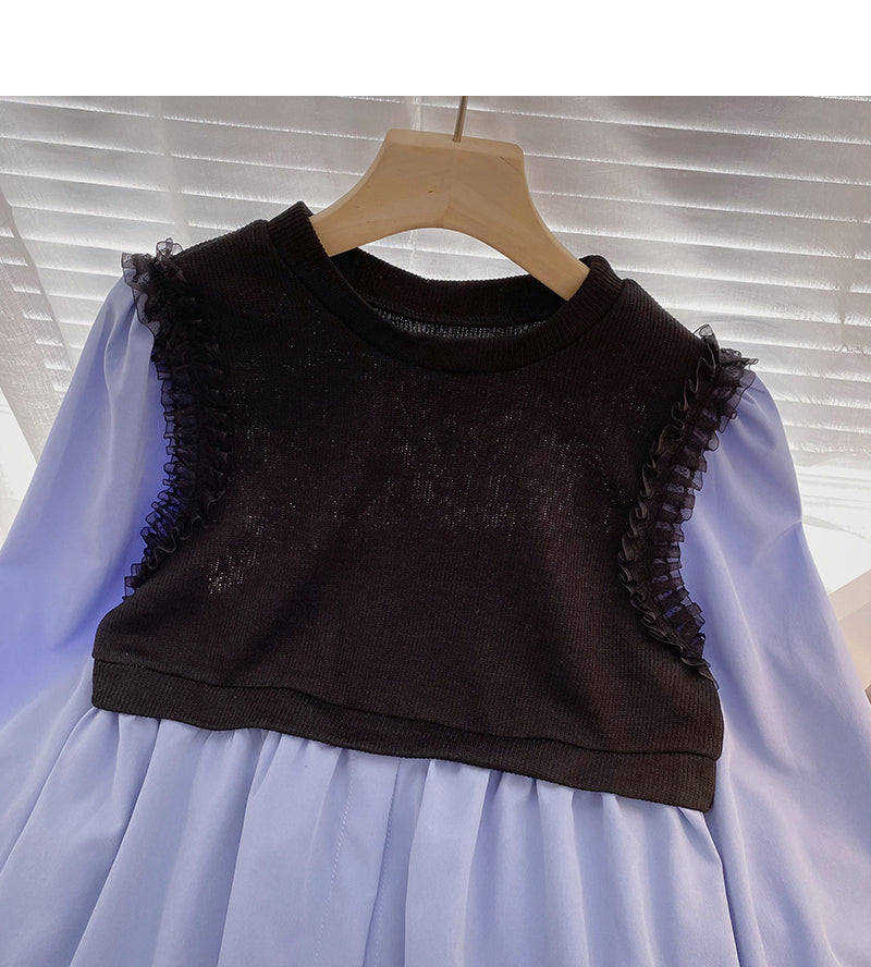 Korean lace knit stitched long sleeve irregular thin top  6314