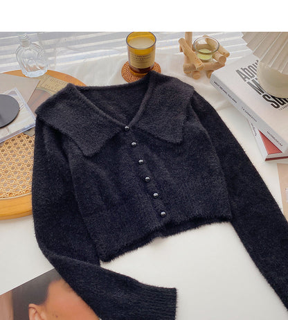 Korean small slim short slim long sleeve single breasted top  5982