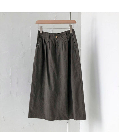 New Korean version Sen series retro semi elastic waist over knee split skirt  5687