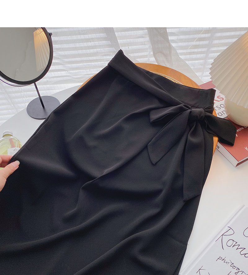 Korean version side split small design shows thin temperament A-line skirt  5695