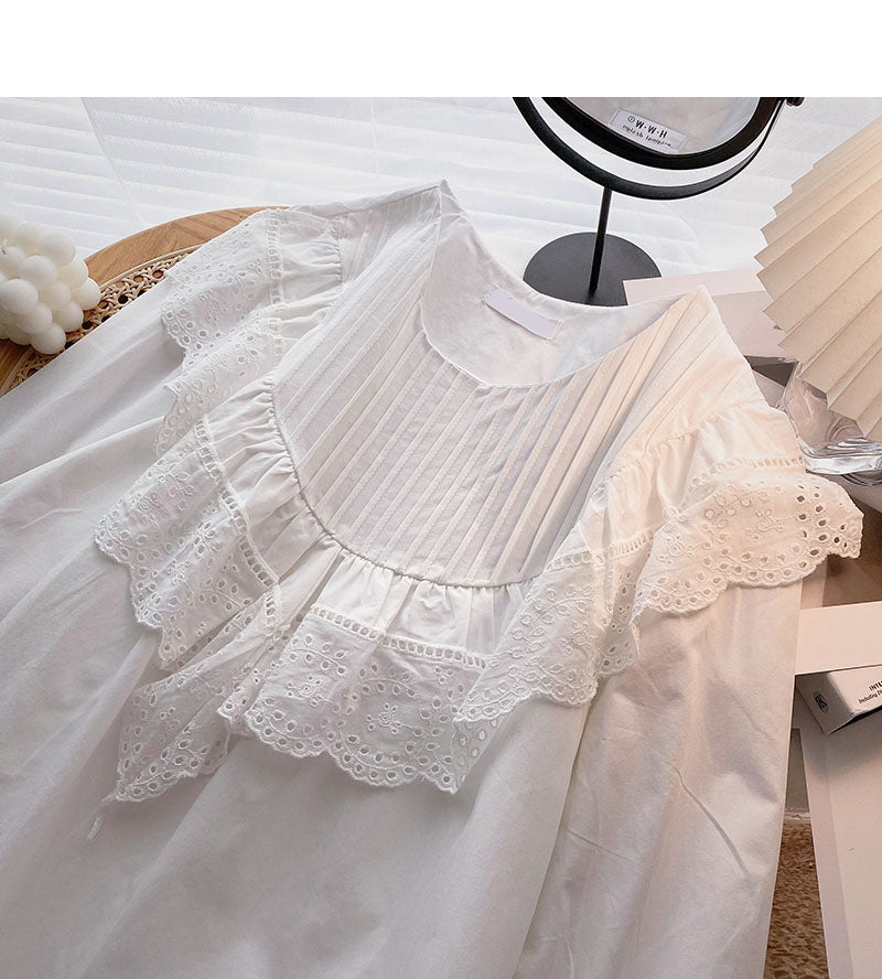 Crew neck pleated Ruffle shirt  6278