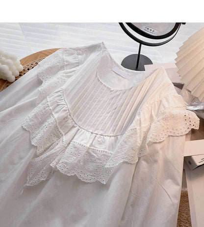 Crew neck pleated Ruffle shirt  6278