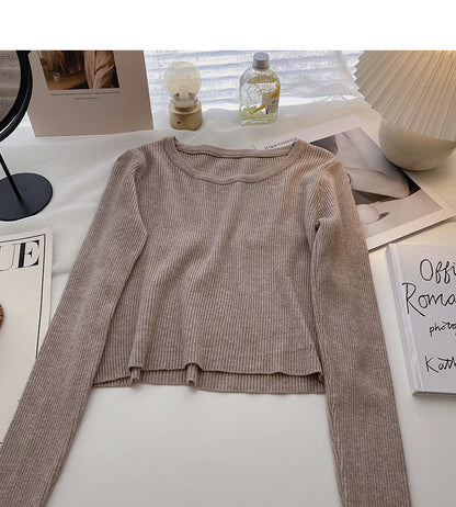 Solid color basic sweater women's long sleeve top bottomed shirt  6638