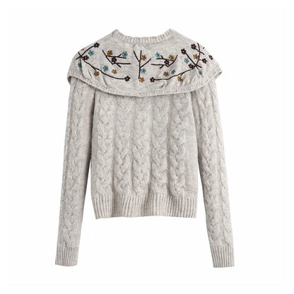 Heavy industry flower embroidery doll neck sweater  7220