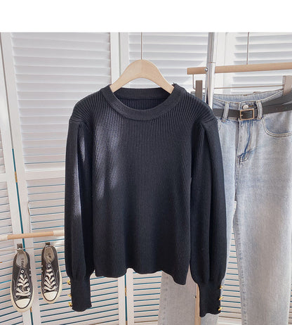 Solid basic sweater Crew Neck Long Sleeve Sweater  6146