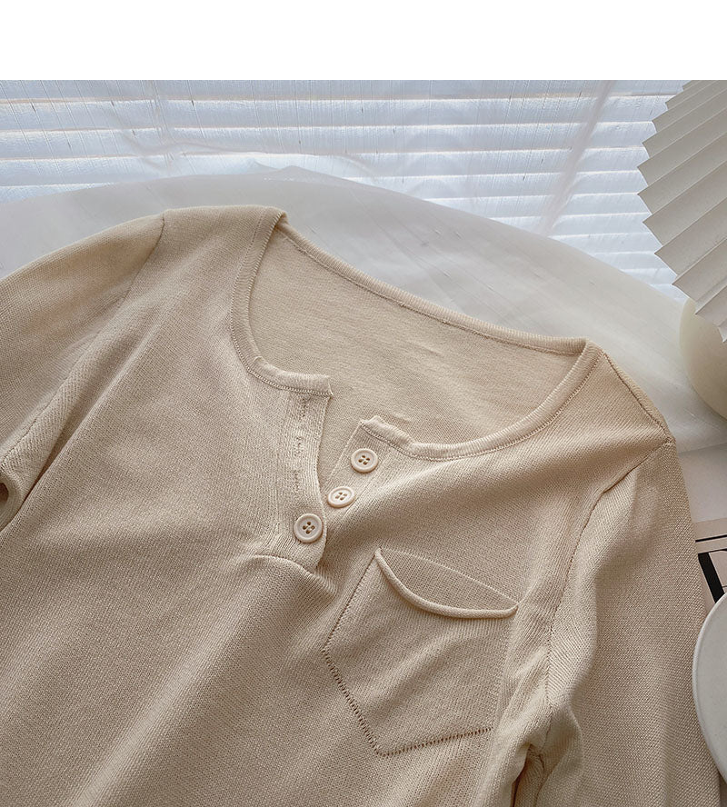 Sweater casual thin long sleeve temperament short design top  6536