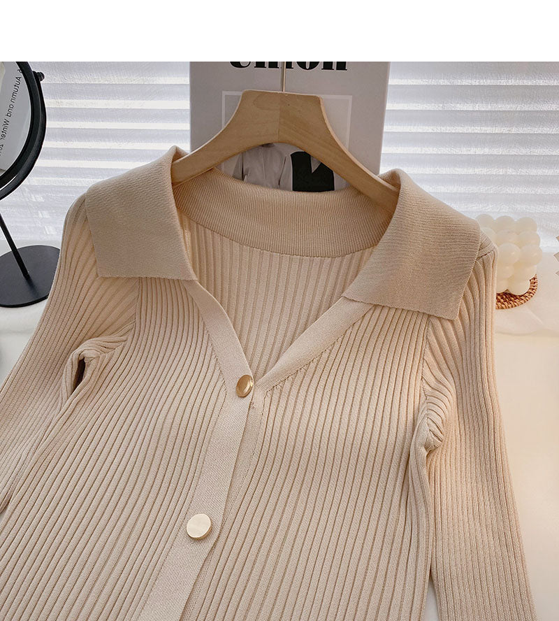 Design sense simple temperament leisure solid color Lapel top  6510
