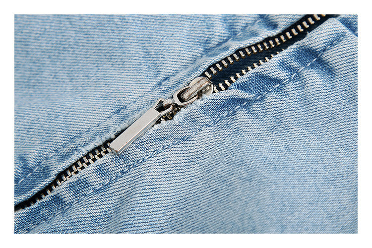 Suspender commuter style shoulder strap denim dress  7021