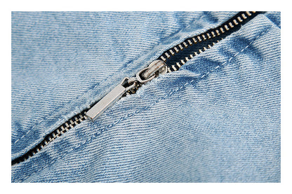 Suspender commuter style shoulder strap denim dress  7021