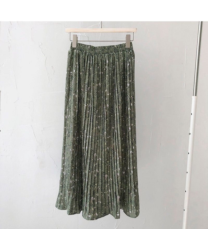 New port style pleated high waist thin medium length skirt  5681