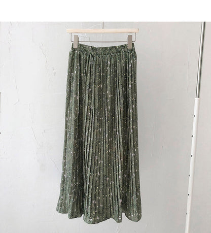 New port style pleated high waist thin medium length skirt  5681