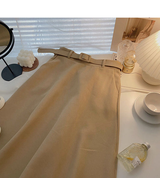 Design sense of minority foreign style high waist mid length skirt with belt  5727