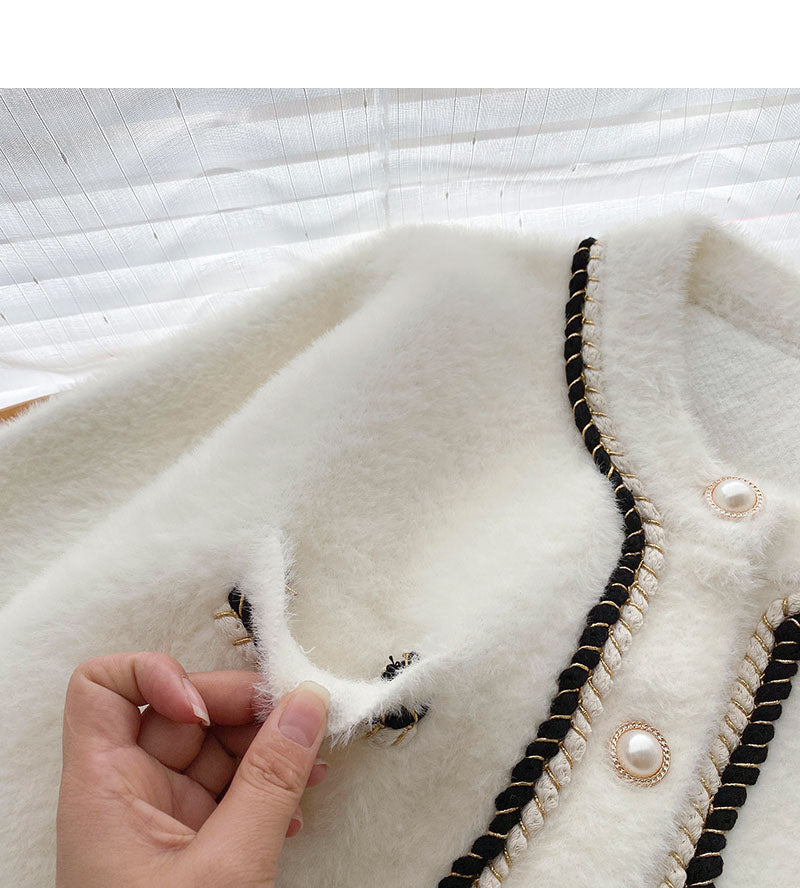 Small fragrance twist color matching long sleeve loose top  6022