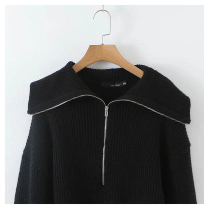 Versatile large lapel zip Pullover Sweater  7283