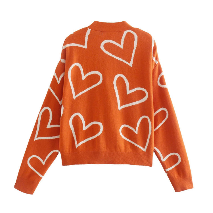V-neck love jacquard short knitted cardigan  7324