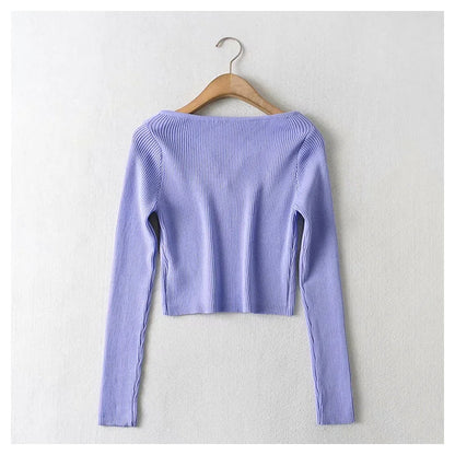 Versatile drip collar slim long sleeve short knit bottomed shirt   7314