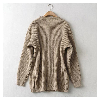 Lazy wind loose casual single breasted sweater cardigan coat  7434