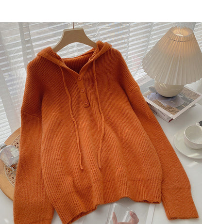 Design feel loose drawstring hooded long sleeve top  5980