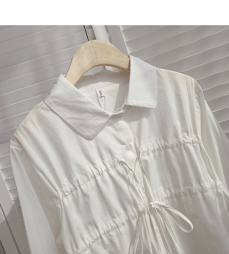 Korean solid color foreign style bandage single breasted Lapel top  6381