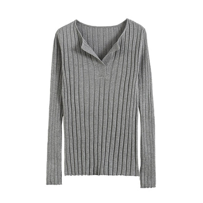 Retro spice girl small V-neck slim pit strip sweater  7204