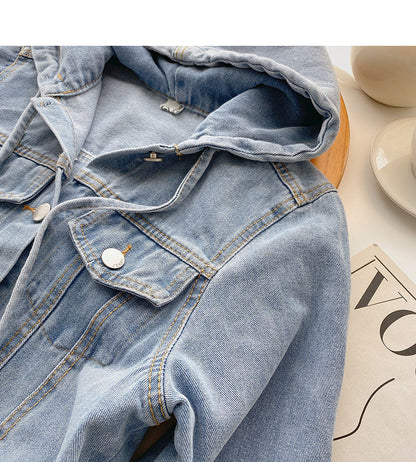 Denim Hooded Jacket Women's loose long sleeved top  6214