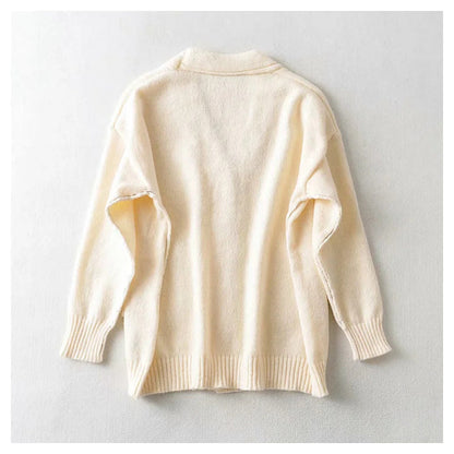 Lazy wind color blocking line V-neck knitted cardigan coat  7286