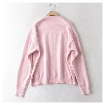 Lazy style sweater loose round neck simple long sleeve sweater  7439