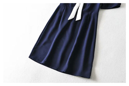 Hepburn little fragrance dress waist closed small man pleated French  7045