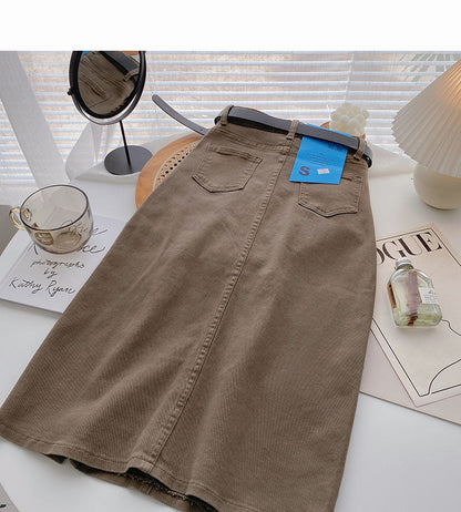 Fashion side split A-shaped high waist thin skirt  5731