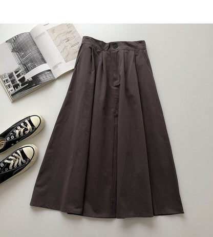 Solid Hong Kong style leisure high waist A-shaped medium and long skirt  5693