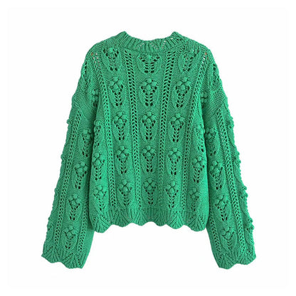 New vintage green ball cut out sweater sweater sweater  7246