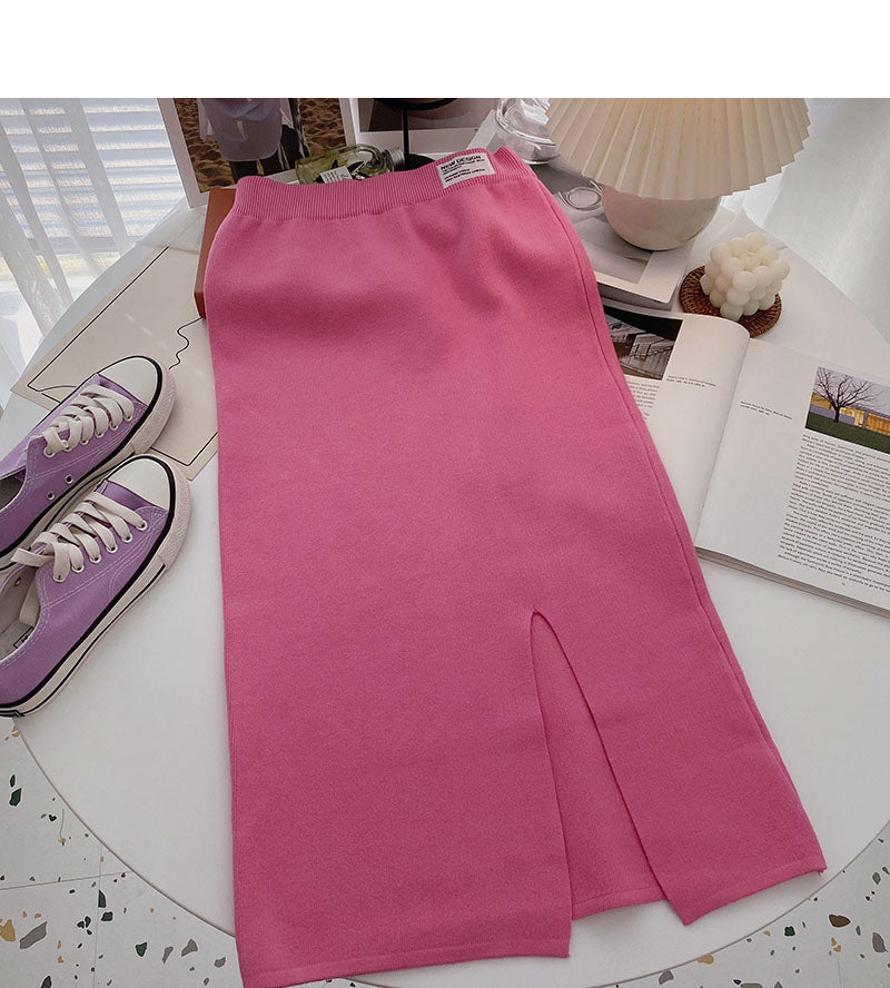 Korean version of A-line skirt with a high waist and a fork  5760